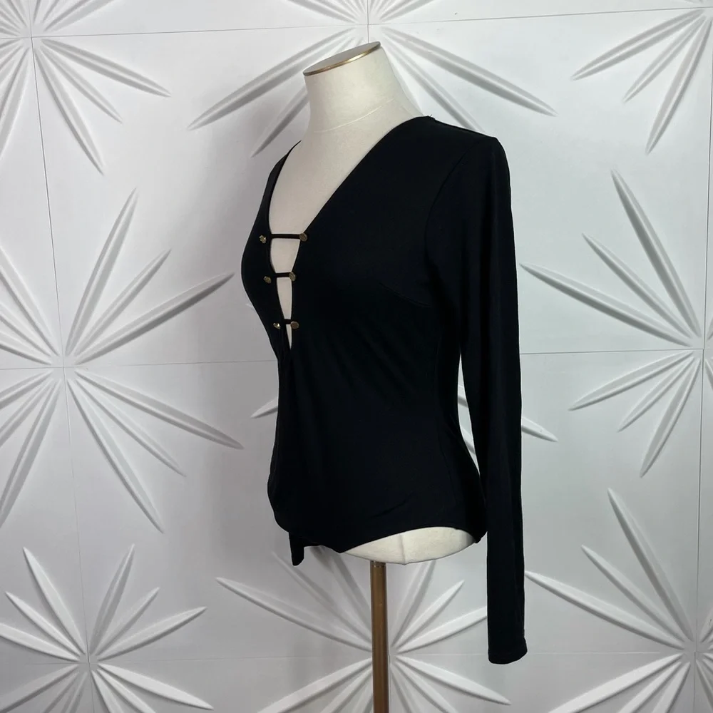 Bodysuit Plunging Neck Line & Gold Buttons - Picture 4 of 9